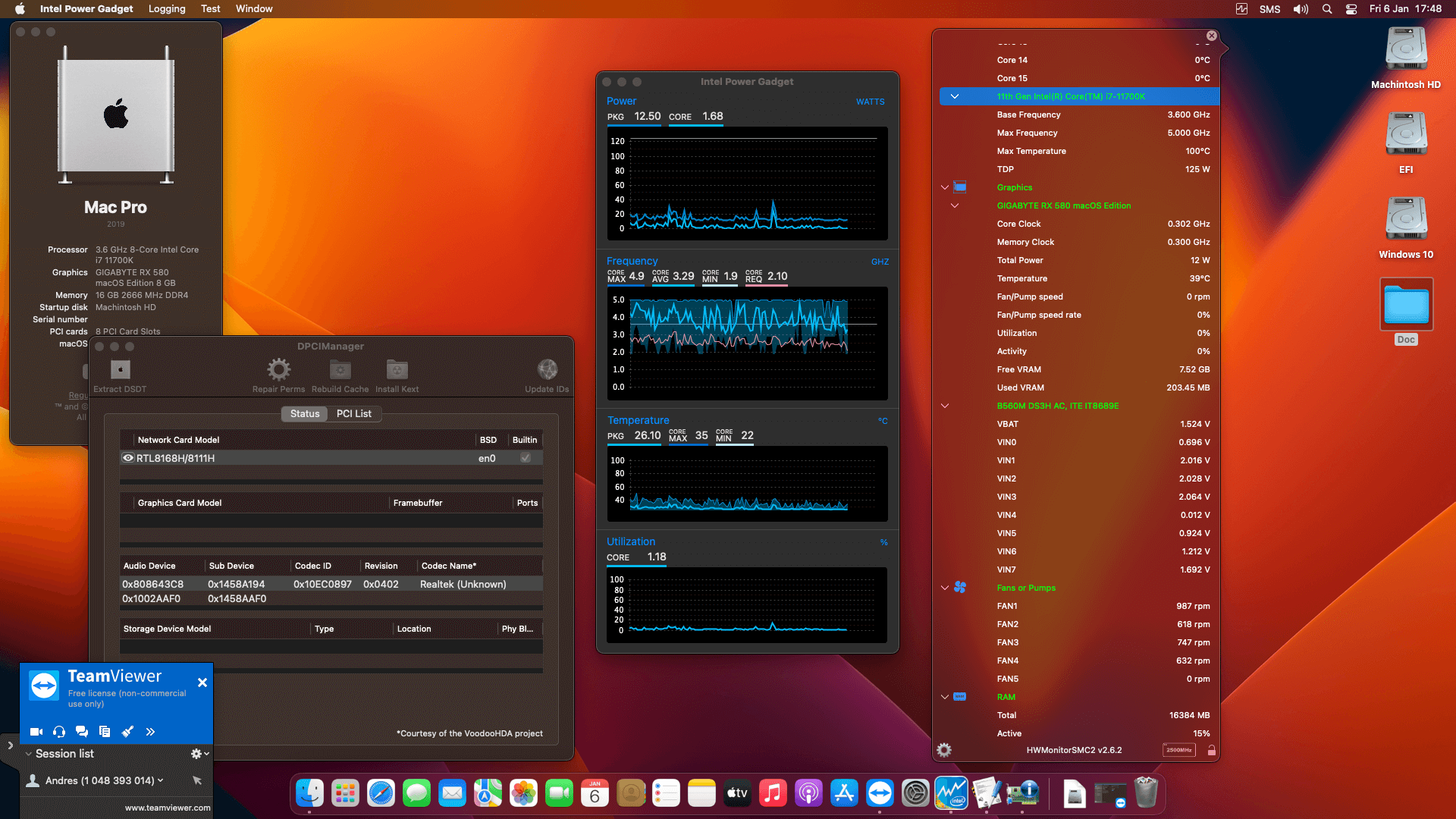 Success Hackintosh macOS Ventura 13.1 Build 22C65 in Gigabyte B560M DS3H AC + Intel Core i7 11700K + Gigabyte RX 580